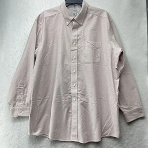 L.L. Bean Shirt Men's 34 Pink White Striped Long Sleeve Wrinkle Resistant Button